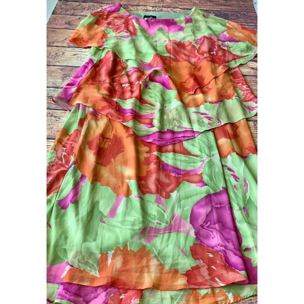 Positive Attitude Women's Blouson Dress Green Red Floral Lined Layers USA 20